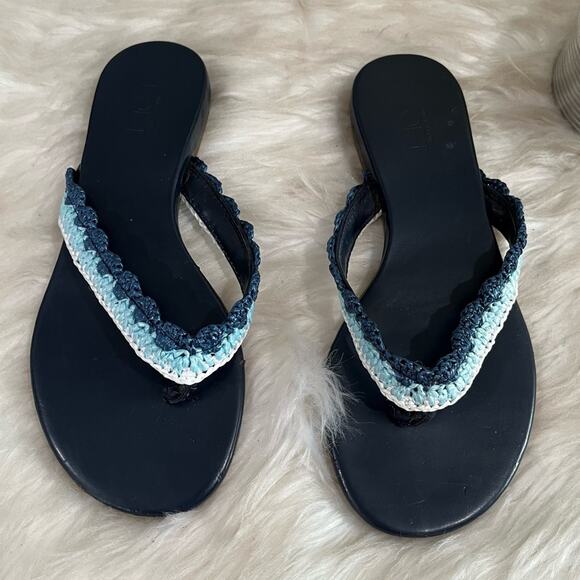 NEW LOFT Crochet Tri Tone Multicolor Blue Flip Flop Thong Slide Sandal 5/5.5 - Picture 8 of 14